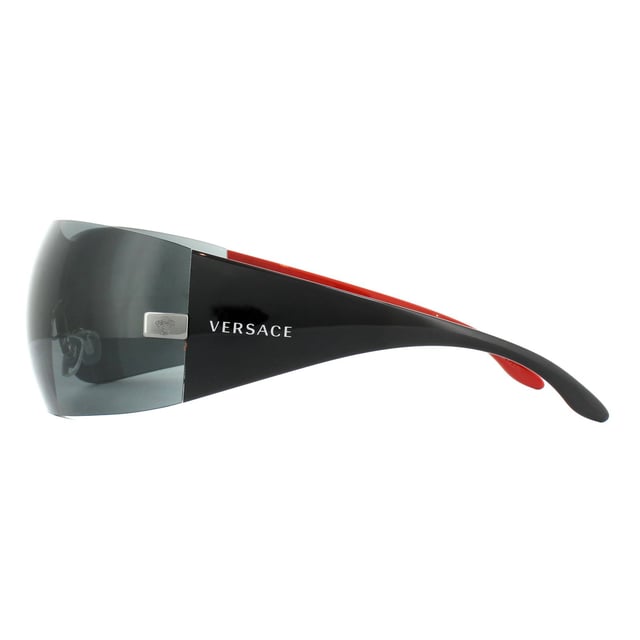 Versace Sunglasses VE2054 100187 Gunmetal Grey are a large wrapped shield style, one of Versace's classic styles which they do so well. The Versace lettered logo appears at the temples for that stamp of authenticity and quality.