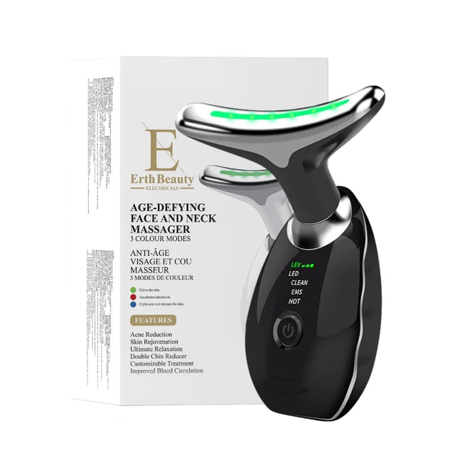 The AGE-DEFYING FACE AND NECK MASSAGER is an innovative device that combines massage, heat, and LED light therapy to promote healthier, more youthful-looking skin. Its ergonomic design and multifunctional capabilities make it a valuable addition to any skincare routine.