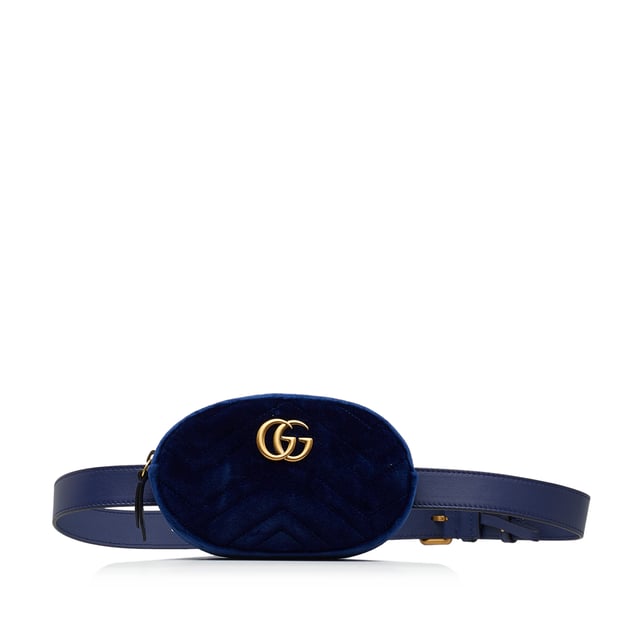 Vintage Gucci Velvet GG Marmont Matelasse Belt Bag Blue