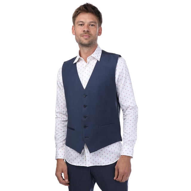 Ted Baker Formal Waistcoat voor heren in blauw.- Single breasted gilet met 5 knopen voor.- Comfortabele, ademende stof.- Slim fit.- Buitenkant: 88% Wol, 8% Polyester, 4% Elastaan. Ref: TB023WS.
