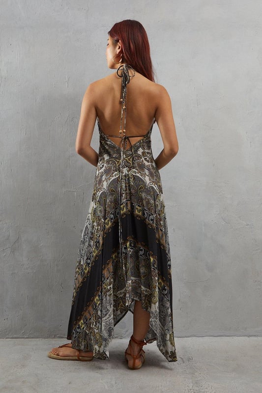 Hanky Hem Scarf Print Midi Dress