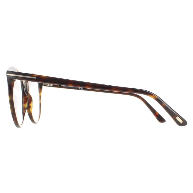 Tom Ford Round Womens Dark Havana FT5742-B  FT5742-B are a modern round style crafted from lightweight acetate. Signature Tom Ford Ts wrap around the corner flick and along the slender temples. These ready to wear glasses have blue light block lenses that help to prevent and reduce eye strain against long exposure to digital devices.