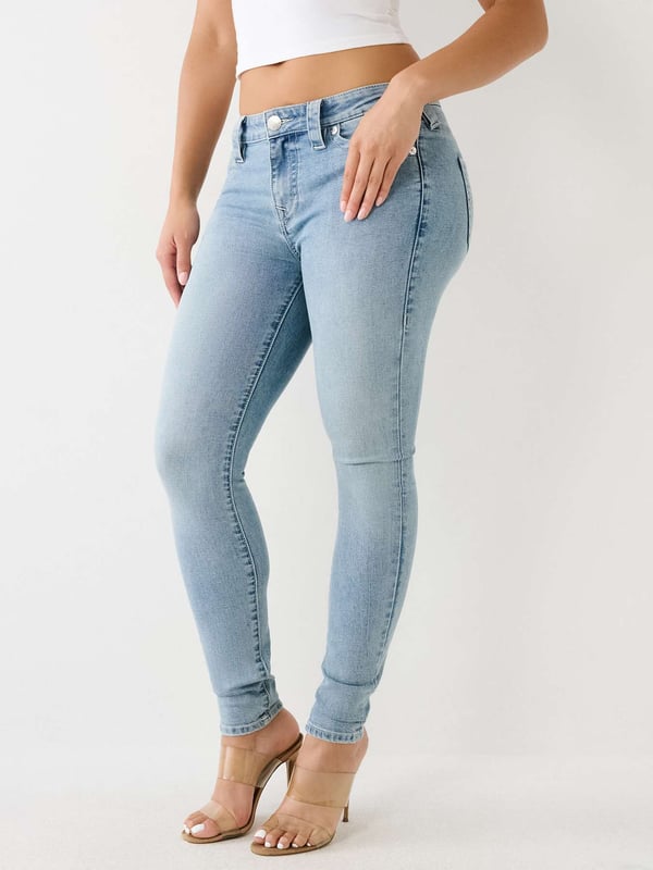 The Jennie is a skinny built for curves. This mid rise women's curvy skinny jean prevents gapping at the waistband and is specially designed to maximize shape retention tHIGH RISEoughout the day. Featuring subtle fading, clean hardware, and white stitching. Finished with 1/2" horseshoes along the back pockets.