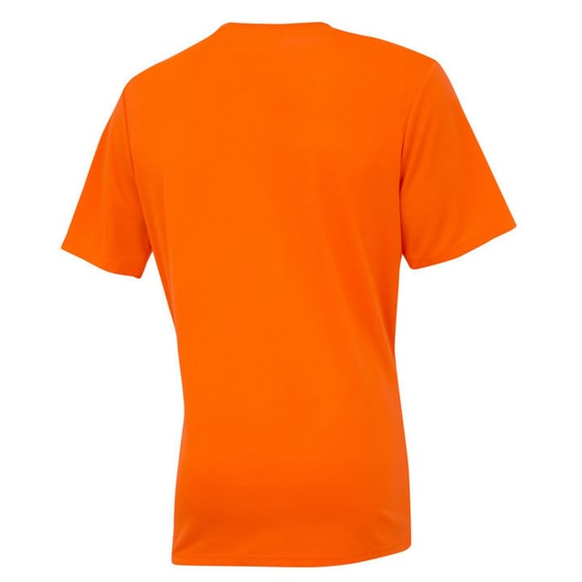 100% Polyester. Fabric: Micro Eyelet. Design: Stacked Logo. Neckline: Crew Neck, Ribbed. Sleeve-Type: Short-Sleeved.