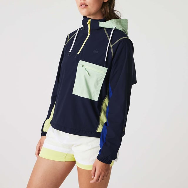 Women’s Colour-block Accents Pullover Windbreaker - Hood with adjustable drawstring and stoppers- Contrast zip fastening - Polyester and mesh lining - Contrast zip pocket in front - Elasticised wristbands and leg bottoms- Contrast details on sleeves and body- Flap in back with adjustable elasticised drawstring - Silicone crocodile- Ref: BF5682-AY3