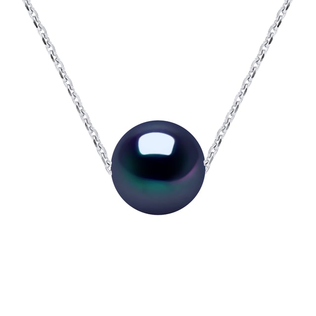 Necklace of true Cultured Freshwater Pearls 9-10 mm - Tahitian Style color and chain mesh 925 Sterling Silver Rhodium-plated Length 42 cm , 16,5 in - Our jewellery is made in France and will be delivered in a gift box accompanied by a Certificate of Authenticity and International Warranty