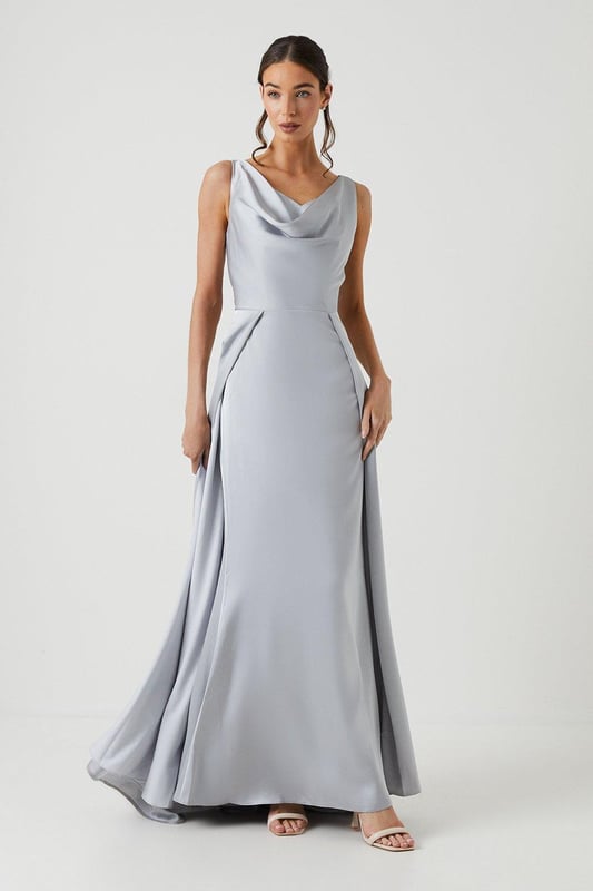Cowl Neck A-line Satin Bridesmaids Dress