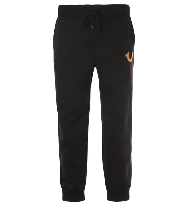 Men s True Religion Flocked Horseshoe Logo Joggers in Black