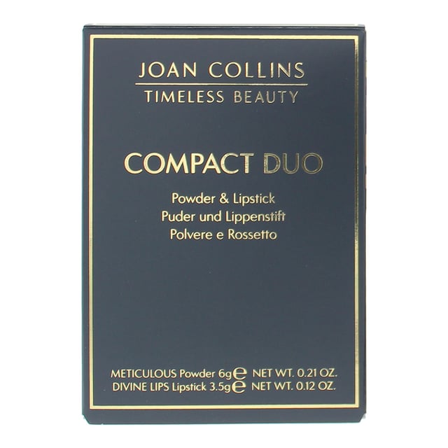 This beautifully designed compact duo brings the two ultimate make up essentials together - Meticulous Skin Perfecting Powder evens tone, regulates shine, hydrates and fills fine lines to make the skin look fabulous and a super hydrating, highly pigmented Divine Lips lipstick to add colour and protect the lips. Unique, elegant compact with mirror in lid and a powder puff..