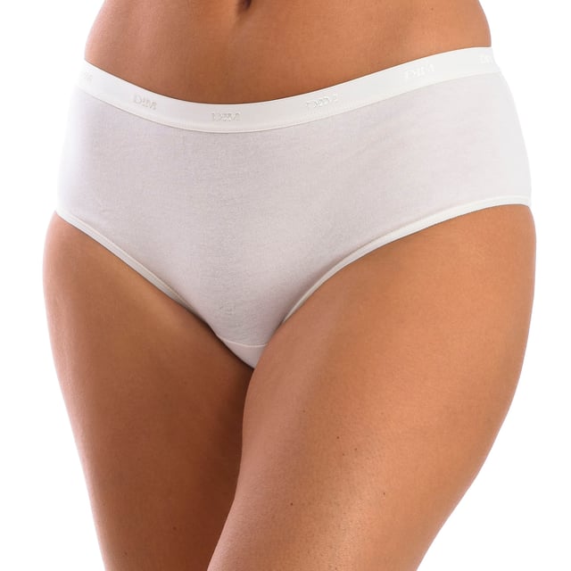 Pack of 5 Panties DIM Cotton Stretch Comfort.
 Rubber waistband.
 Detail of the brand logo embroidered on the waistband.
 Elastic and breathable fabric.
 Tonal interior lining.
 Seams seen in tone.
 The limitless comfort of elastic, soft and extensible cotton.
 The covering and minimalist shape of these women's panties are a basic.
 Made of very soft elastic cotton and with a contrast waistband.
 Eco-responsible initiative.
 Reusable bag.
 Composition: 95% Cotton; 5% Elastane
 Care:
Wash at 40°C.
 Do not use a dryer machine.
 Do not bleach.
 Do not iron