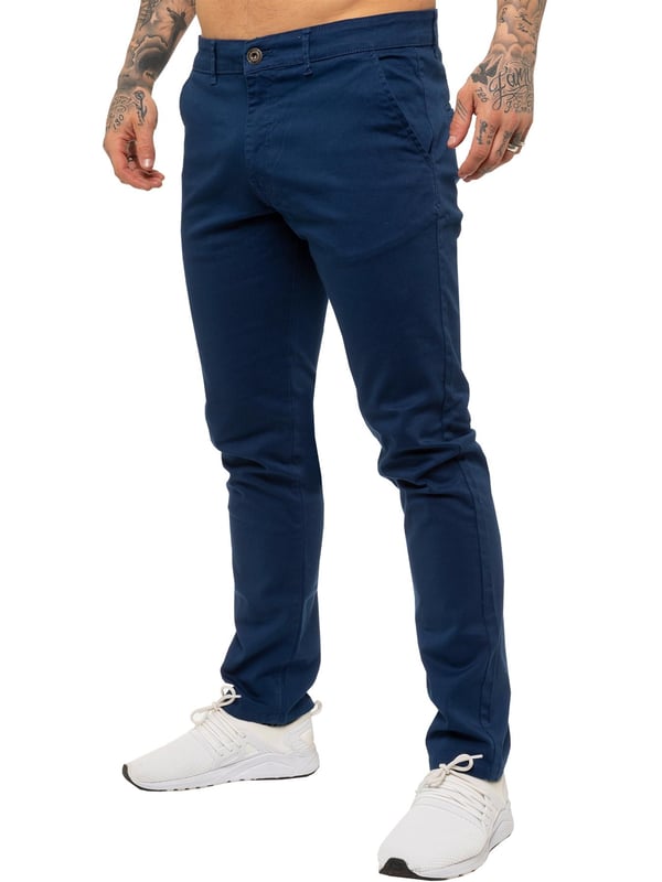 Indulge in the ultimate comfort and style with our ENZO Mens Designer Skinny Fit Chino Pants. Featuring a sleek zip fly fastening, two front pockets, two back welt pockets, and the signature Logo Branding on the Back Waist Patch
