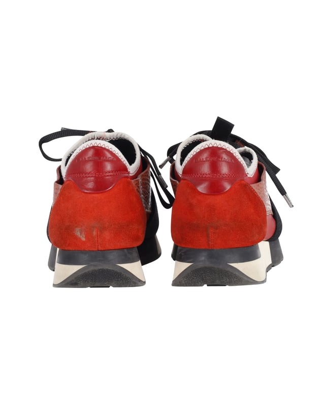 Balenciaga Race Runner Low Top Sneakers in Red and Black Leather
