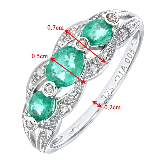 9K (375) White Gold: 2gr; # Diamond: 0.05ct; # Emerald: 0.71ct