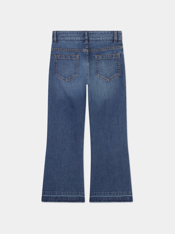 Parisian label Chloé incorporate exquisite materials in their beautifully crafted abstracts. These girls wide leg denim blue jeans are reflective of the French label's preference for sleek, innovative designs. Envisioned in a traditional five-pocket style via organic cotton with an adjustable waist, Chloé engraved snap and contrasted topstitching. They showcase fringes on the bottom leg with a brut effect and Chloé embroidery on a front belt. Mini Me 99% Cotton, 1% Elastane