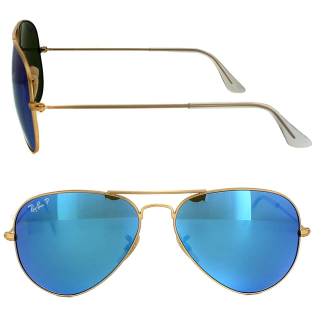 Ray Ban Aviator Unisex Matt Gold Blue Mirror Polarized Sunglasses