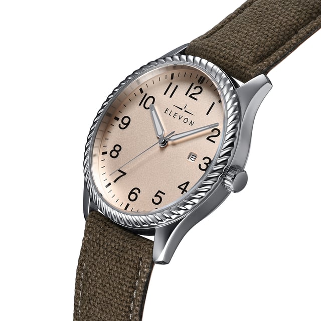 Polished Alloy Case
Japanese Seiko PC21 Quartz Movement
Non-Glare Scratch-Resistant Mineral Crystal
Logo-Engraved Stainless Steel Caseback
Canvas-Overlaid Genuine-Leather Strap
Logo-Engraved Stainless Steel Clasp
Luminous Hands
Date Display
42mm Case Diameter
5ATM Water Resistance