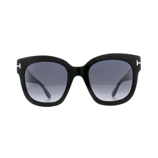 Tom Ford Sunglasses 0613 Beatrix 01C Shiny Black Smoke Grey Mirror are a large oversized softened square design with the classic T logo on the temples and Tom Ford logo plaque to the temple tips