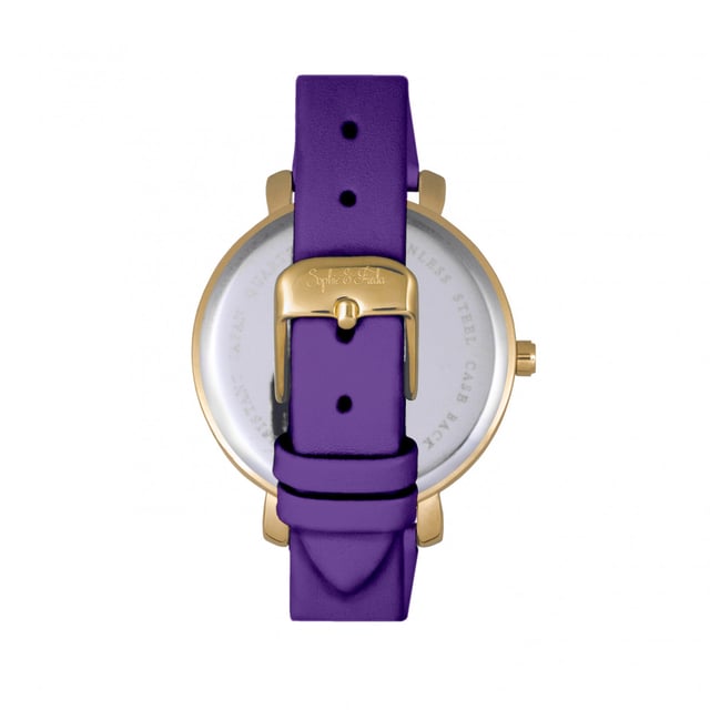 Polished Alloy Case; Precision Japanese Quartz Movement; Non-Glare Scratch-Resistant Mineral Crystal; Swarovski Crystals on Dial; Logo Engraved Stainless Steel Caseback; Genuine Leather Strap; Logo-Engraved Stainless Steel Clasp; 35mm Case Diameter; 3ATM Water Resistance;