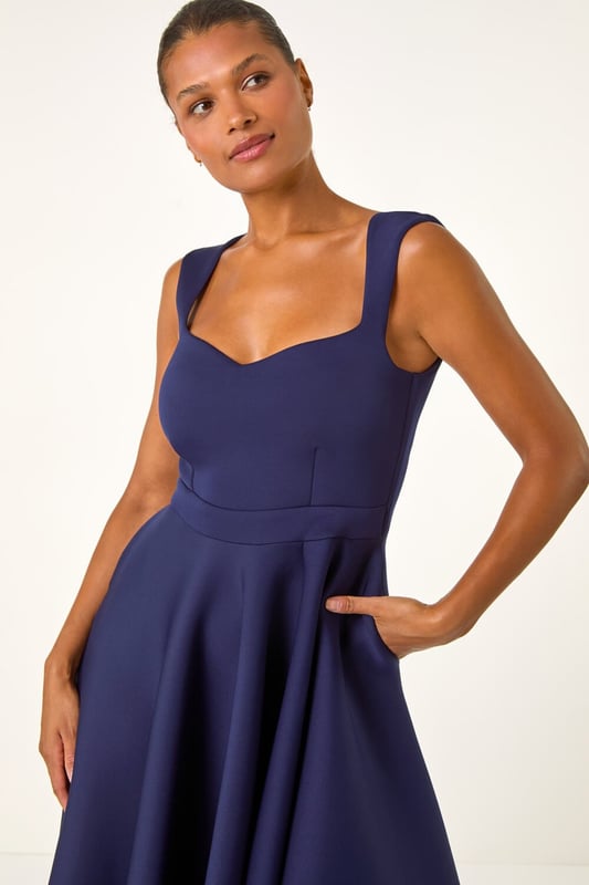 Asymmetric Flared Hem Midi Dress