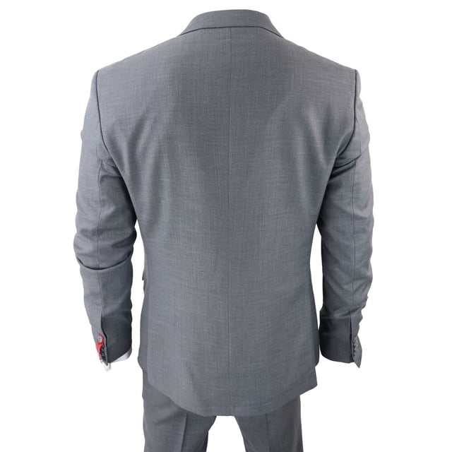 Step into sophistication with our Classic and Elegant Design men's 3-piece suit, featuring a timeless Grey color with contrasting pocket trims and a sophisticated textured pattern fabric, perfect for formal occasions. Product Design Bullet Points:  
Versatile Formal Attire: Suitable for weddings, business events, or special occasions, ensuring a sharp and well-dressed look. 
Complete 3-Piece Set: Includes a jacket, vest, trousers, and pocket chain for a polished and coordinated outfit. 
Premium Material: Crafted from high-quality materials for comfort and durability, ensuring long-lasting style. 
Sophisticated Textured Pattern Fabric: Adds a touch of elegance and refinement to your formal ensemble. 
Contrasting Pocket Trims: Enhances the visual appeal of the suit, adding depth and dimension to your look.  Made from a blend of 65% Polyester, 32% Viscose, and 3% Lycra for a comfortable and stylish finishSizes	Jacket & Trouser Size
36R :	36" (Chest) 30" (Waist)
38R :	38" (Chest) 32" (Waist)
40R :	40" (Chest) 34" (Waist)
42R : 	42" (Chest) 36" (Waist)
44R :	44" (Chest) 38" (Waist)
46R : 	46" (Chest) 40" (Waist)
48R :	48" (Chest) 42" (Waist)
50R :	50" (Chest) 44" (Waist)
52R :	52" (Chest) 46" (Waist)
54R :	54" (Chest) 48" (Waist)