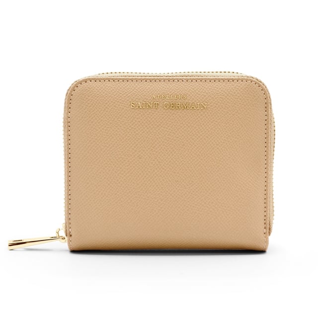 Reißverschluss-Münzbeutel - Münzfach mit Reißverschluss und Innenfächer für Karten - Innenfutter aus Stoff - Logo von ATELIERS SAINT GERMAIN - Genarbtes Leder-Finish
