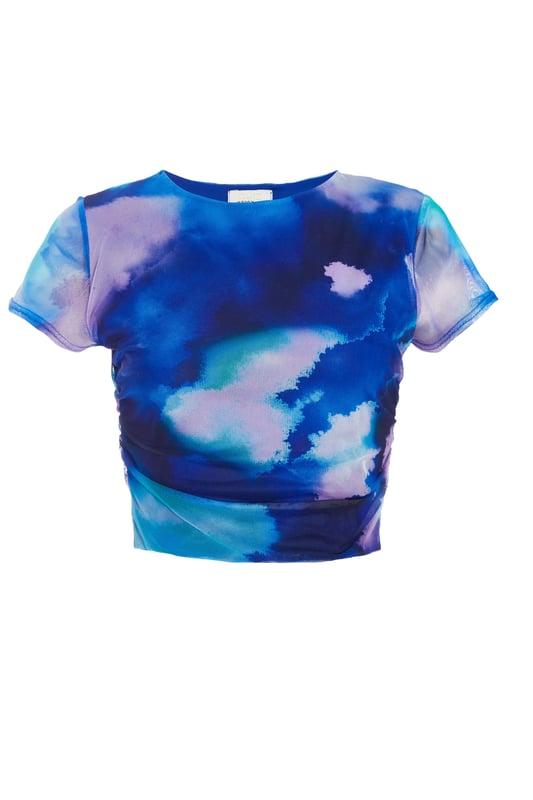 - Marble print - Mesh finish - Round neckline - Short sleeve - Cropped - Model height: 5' 7" - Model wears uk 8 / us 4 / eur 36 - Always check the care wash label - Cool hand wash with mild detergent