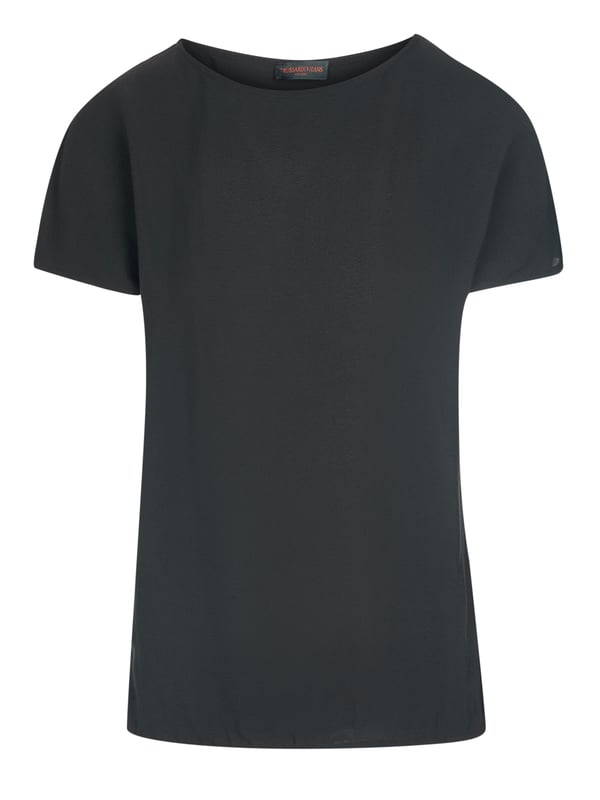 100% viscose; Trussardi Jeans-blouse;  Model: 56C000791T000699 K299;  Hoogwaardige afwerking;  100% viscose ;  Ronde hals, korte mouwen;  elastische tailleband aan de zoom;  Trussardi Jeans-logodetails