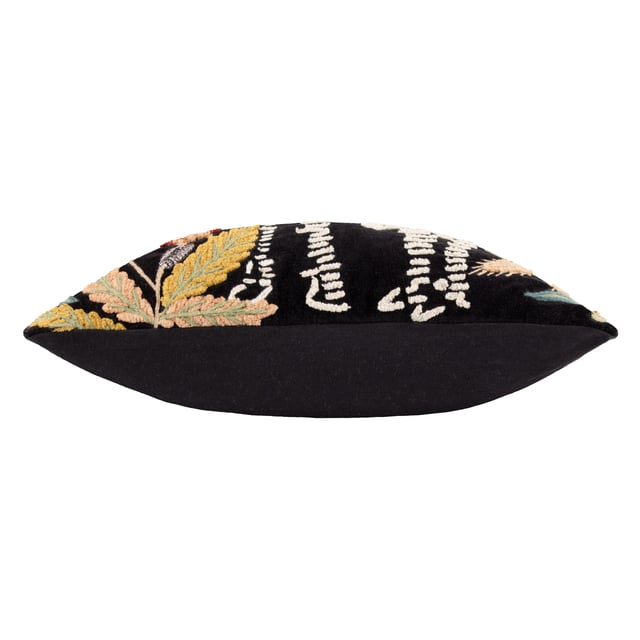An amazing mix of embellished embroidery, applique and tufted cotton define this clever design. The further away you view this cushion, the easier it is to see the depiction of an exotic zebra munching on the surrounding fruits of the jungle, which are also lovingly embroidered onto the design. This is all surrounded by a sumptuous cotton velvet background which further makes these intricate details stand out even more. An ideal way to create intrigue and add an exotic feel to your home. Size: 50 x 50cm