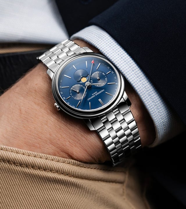 This Frédérique Constant Classics Index Business Timer Multi Dial Watch for Men is the perfect timepiece to wear or to gift. It's Silver 40 mm Round case combined with the comfortable Silver Stainless steel watch band will ensure you enjoy this stunning timepiece without any compromise. Operated by a high quality Quartz movement and water resistant to 5 bars, your watch will keep ticking. This high quality watch comes with classic colours will go great with any outfit . It enables you to easily spice up a normal outfit and add style to your life. This Multi Dial watch has a calendar function: Day-Date, Swiss Made and Moonphase High quality 21 cm length and 22 mm width Silver Stainless steel strap with a Deployment clasp Case diameter: 40 mm,case thickness: 10 mm, case colour: Silver and dial colour: Blue