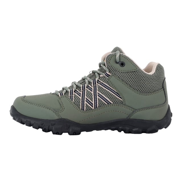 55% Polyurethane, 45% Polyester. Upper: Mesh, Nubuck, PU (Polyurethane). Lining: Bootee Liner, Mesh. Insole: Cushioned, EVA (Ethyl Vinyl Acetate). Outsole: Rubber. Fabric Technology: Isotex, Shock Absorbing, Vegan, Water Resistant. Breathable, Comfort Footbed, Heel Bumpers, Padded Collar, Padded Tongue, Reinforced Seams, Sealed Seams, Stabilising Shank. Chunky Heel. Heel Height: 2cm. Stitching: Accents. Design: Logo. Toe Style: Rubberised. Sole Features: Cushioned, Durable, Heavy Duty, High Grip Tread, Lightweight. Fastening: Lace Up.