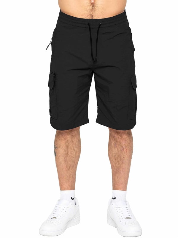 Engineered for comfort and versatility, these poly cargo shorts will elevate your casual wardrobe. Made from a durable woven crinkle fabric, they boast a relaxed elasticated waist and drawstring fastening for a perfect fit. Stay organized with zip-fastened side and leg pockets, adding a touch of utility to your summer ensemble. Pair with a classic t-shirt and trainers for effortless style.