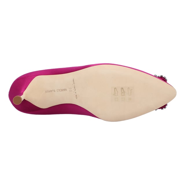 Satin almond toe pumps featuring a square crystal buckle encased in a gunmetal frame. Finished with a stiletto mid heel.

 Upper: 68% viscose, 32% silk.
Sole: 100% cow leather.
Lining: 100% kid leather.
Heel measures 70 mm.
Made in Italy.Measurments: