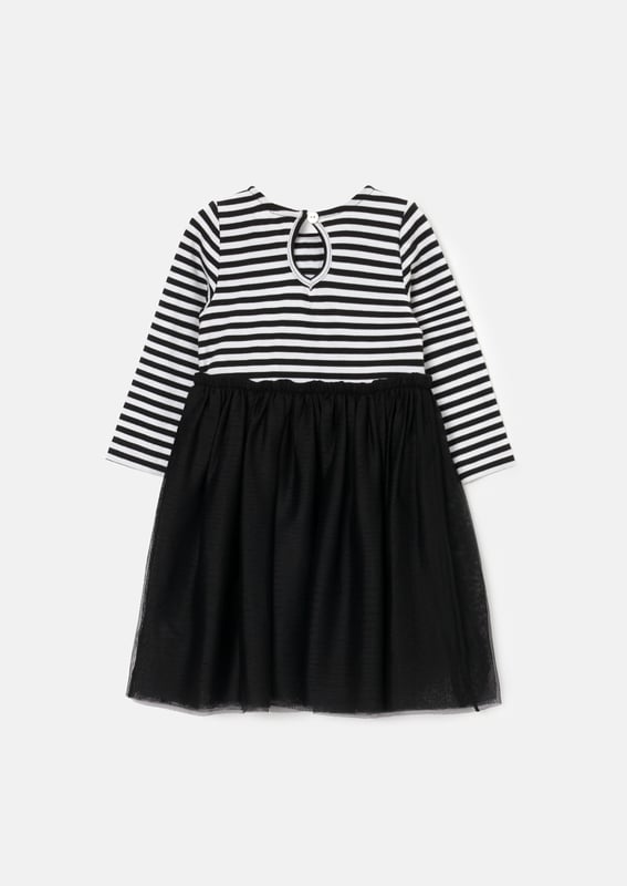 Channel Parisian vibes in our super soft stripe jersey bodice dress with a showstopping corsage and a sumptuous skirt crafted from layers of soft mesh. Merci!.