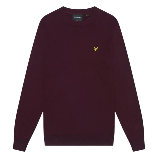 Lyle \u0026 Scott Burgundy Jumper, 100% bomull, litet märkesmärke på vänster bröst, tillverkad i Bangladesh, röd jumper med rund halsringning