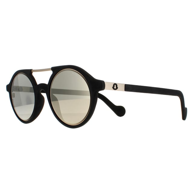Moncler Round Unisex Rubber Black Silver Mirror  ML0083  Sunglasses are a modern style crafted from lightweight metal. These feature a perfectly round lense encased in a thick acetate frame and a tidy double bridge. The Moncler logo embellishes the temples.