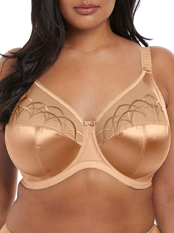 Elomi Cate Full Cup Underwired Bra. With a three piece cup, side support panel and a sheer embroidered top cup. Product is hand wash only.