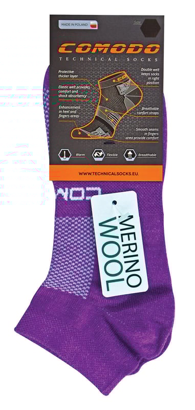 Comodo has been providing high-quality socks for men and women since 1996. They sell a range of socks for hiking, cycling, hunting, skiing, and other outdoor events. These Performance Socks made from Merino Wool are designed for exercise during the colder months. Merino wool fibres make these socks soft and comfortable to wear, while their ability to regulate temperature means that your feet will stay cool when you need them to be (and warm when you want them to be). The natural odour resistant properties make these socks ideal for wearing for a sweaty workout. Wool is naturally breathable, so they'll keep your feet cool and dry during even the most intense workouts. They also provide durability so they’ll last a very long time when using them constantly for running, jogging or other types of exercise. These low cut ankle socks are available in six different colours: Black, Granite, Grey, Blue, Fuchsia & Lilac. They also feature an upper mesh layer for further ventilation. These socks are also a low cut ankle style which is ideal for your trainers. These socks are short ankle length and are made from: 40% Merino wool, 40% acrylic, 15% polyamide, 5% elastane. They are available in 3 sizes: 2.5-5 UK, 6-8.5 UK, 9-12 UK and are fully Machine Washable.