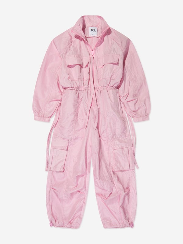 Dream big and feel fab with this girls pink woven jumpsuit from AY by Ayla. The stylish and dramatic piece is a lightweight overall designed to look good with every move. Dance, jump and twirl with effect thanks to an on-trend aesthetic straight out of a music video. Wear over light layers for a cool and chic look. Front Zip Fastening Elasticated Cuffs Elasticated Waistband Elasticated Toggle Ankle Cuffs 2 Side Zip Pockets 2 Chest Pockets 2 Cargo Pockets 2 Back Pockets