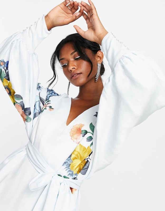 Asos blue embroidered dress top