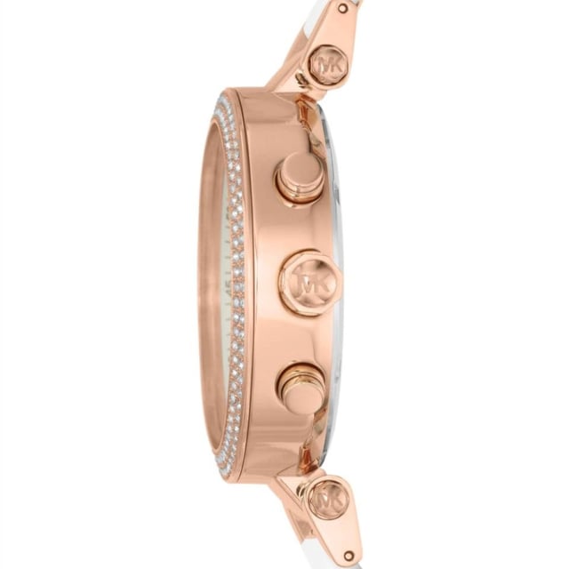 Brand: Michael KorsModel Number: MK5774SKU: MK5774Case Size: 39 mmMovement: Quartz ChronographPlatform: PARKERStrap Material: Acetate, Stainless SteelStrap Color: Rose GoldCase Water Resistance: 10 ATMCase Material: Stainless SteelCase Color: Rose GoldDial Color: WhiteStrap Width: 12 mmClosure: Bracelet DeployantStrap Inner Circumference: 190 +/- 5 mmBattery Type: SR621SW