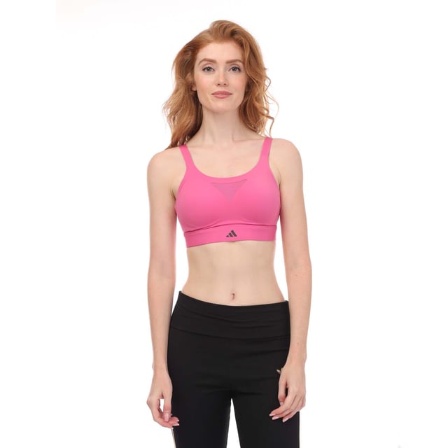 Womens adidas Tailored Impact Training High Support Sports Bra in pink.- Adjustable X-back straps.- HEAT.RDY.- Tight fit.- 70% Polyamide (Recycled)  30% Elastane.- Ref: HR9728
