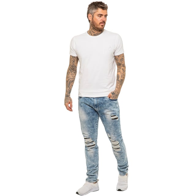 These Enzo Skinny Jeans Ripped Stretch Denim features a zip fly fastening, easy care and comfortable to wear. With two front pockets, two back pockets and one-coin pockets.