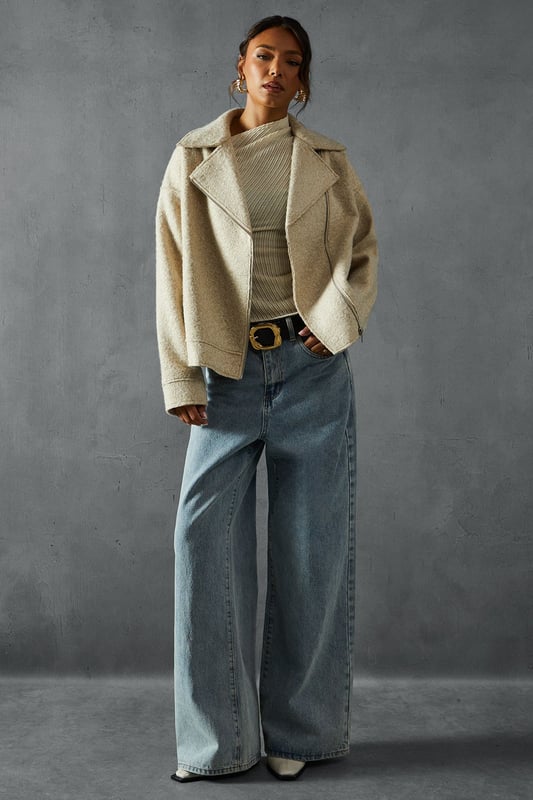 Wool Look Biker Jacket