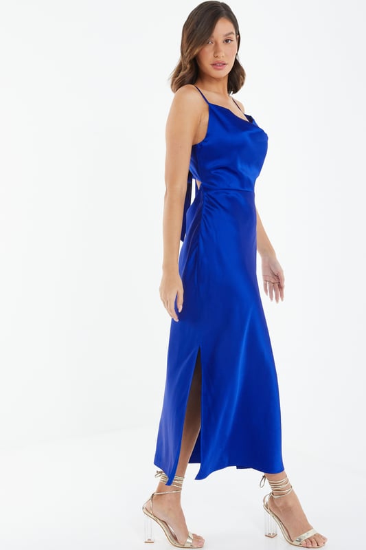 Royal blue satin slip store dress