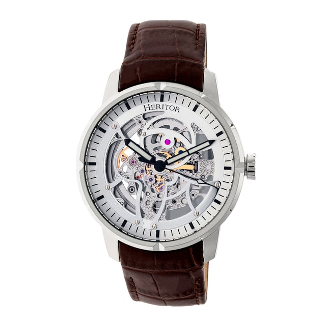 Heritor Automatic Ryder Skeleton Leather Band Watch