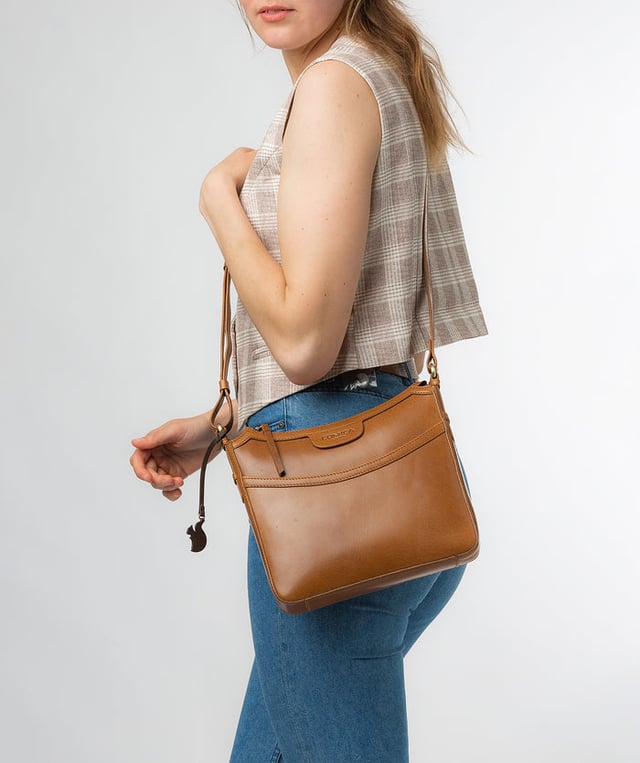Tamara' Dark Tan Leather Cross Body Bag
