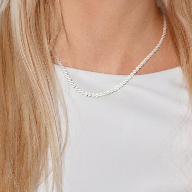 Collar - Oro amarillo 750 milésimas - perlas cultivadas de agua dulce Ronda 4-5 mm - Natural White - Ring de resorte - Longitud 42 cm - Entregado en un caso con un certificado de autenticidad y una garantía internacional - Todas nuestras joyas están hechas en Francia.