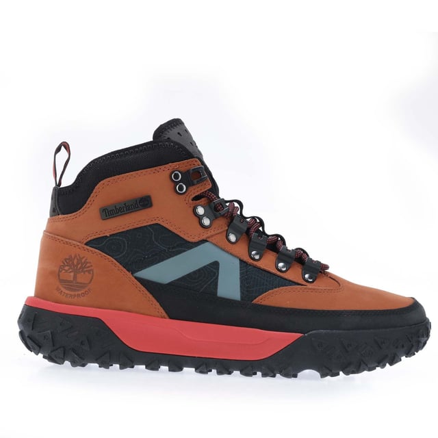 Mens Timberland Mid Lace Up 6 Inch Waterproof Hiking Shoes in brown.- Upper made with leather sourced from farms that use regenerative agriculture practices.- Lace-up style.- ReBOTL™ fabric lining containing at least 50% recycled plastic.- Removable contoured sockliner.- GreenStride™ midsole made using an EVA blend including at least 65% biobased materials derived from sugar cane and responsibly grown rubber.- 55% of the rubber in the outsole is sourced from farms committed to regenerative agriculture.- Ref: A67M8F131