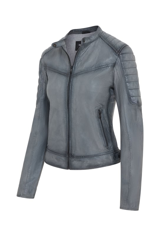 This stylish leather jacket offers a modern take on classic biker style. Crafted from soft lamb leather, it combines comfort and durability with a sleek and edgy aesthetic.

Key Features:

Soft Lamb Leather: Ensures comfort and a luxurious feel.
Modern Biker Style: Features a stand-up collar, zipper closure, and angled pockets.
Functional Pockets: Includes two zippered chest pockets and one interior pocket for secure storage.
Adjustable Waist: The buckle at the hem allows for a customized fit.
Edgy Details: The quilted shoulder panels add a touch of visual interest and enhance the jacket's biker-inspired look, while also providing additional protection.
Quilted Shoulder and Sleeves: The quilted design offer added protection and a stylish touch.
This jacket is perfect for those who want a versatile and stylish piece that can elevate any outfit.