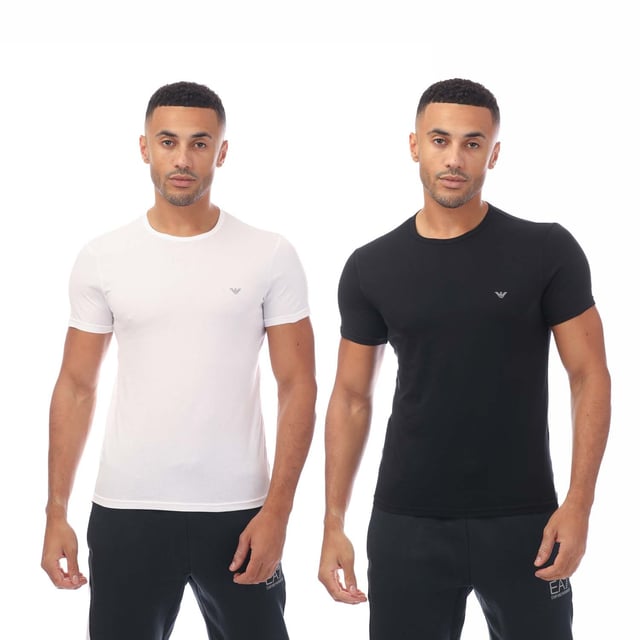 Mens Emporio Armani 2 Pack Assorted Crew Neck T- Shirt in navy-white.- Round neckline.- Short sleeves.- Logo print.- Straight hem.- 100% Cotton.- Ref: 11126742207620